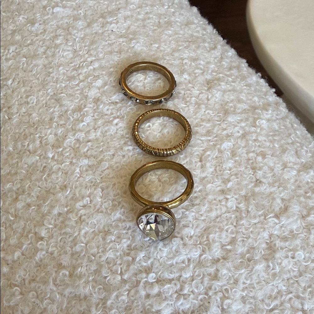 Silpada Brass/Gold-Tone Trio Ring Set with Clear Faceted Stone - Picture 2 of 6